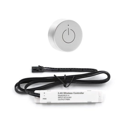 Wireless Dimmer and WiFi 2.4G Receiver Kit for LED Lights in Under Cabinet Counters, Closets and Wardrobes.