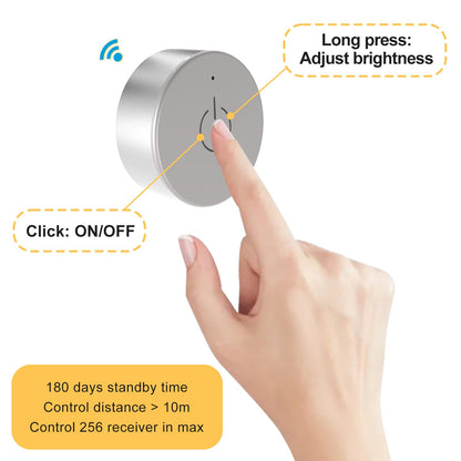 Wireless Dimmer and WiFi 2.4G Receiver Kit for LED Lights in Under Cabinet Counters, Closets and Wardrobes.