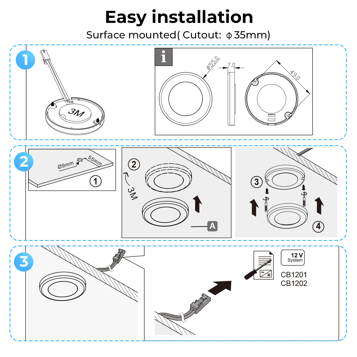 CB10 12V 1.8W Undercabinet Puck Light Recessed Mounted LED Panel for Kitchen Counter & Display Cabinet