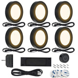 VST PL05 Under Cabinet Puck Lighting Kit with Wireless Dimmer Switch, Recessed or Surface Mount for Kitchen, Cabinet, Closet 6 Pack Black