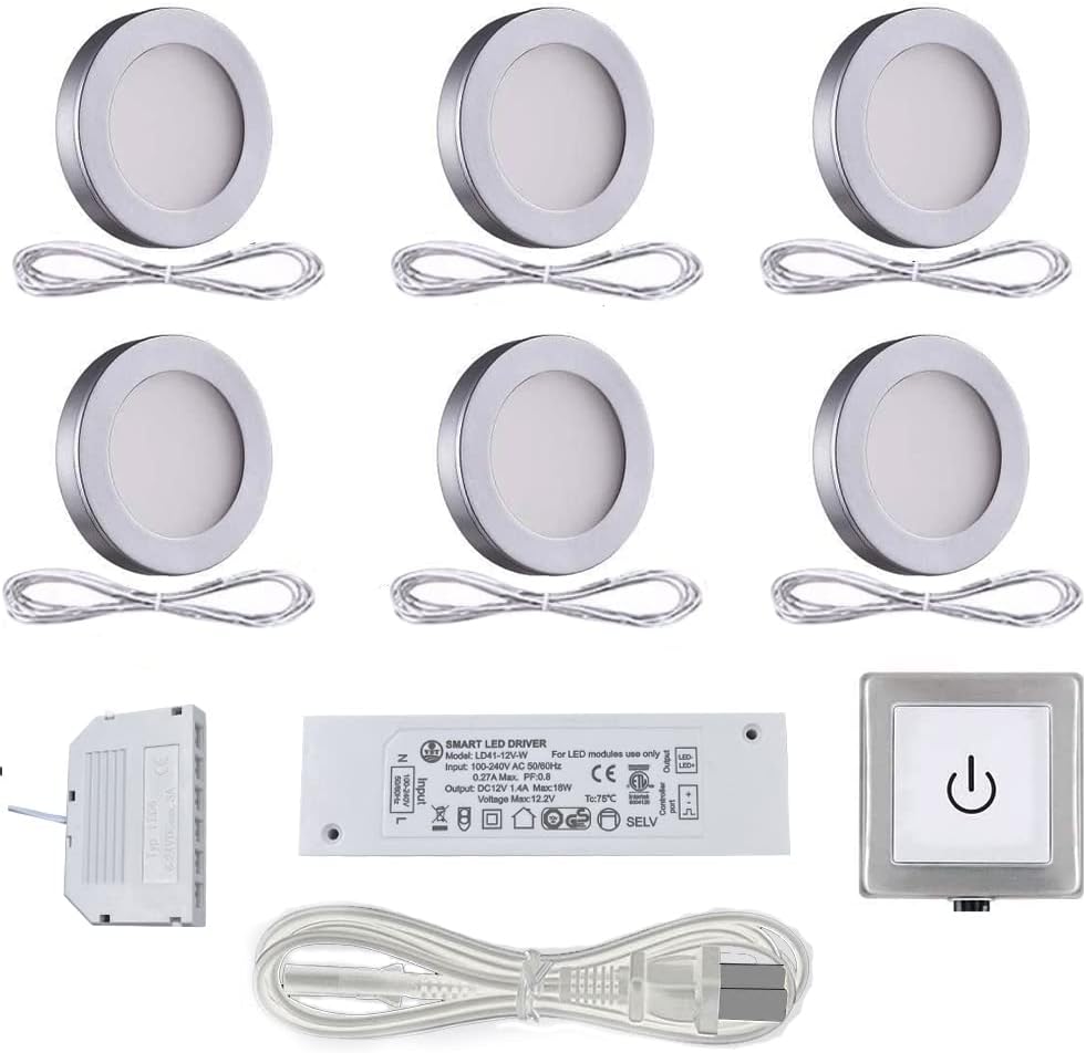 PL05 Under Cabinet Lighting 12V 2W Recessed LED Lights With a Wired Dimmer Switch for Living Room Bedroom Cabinet